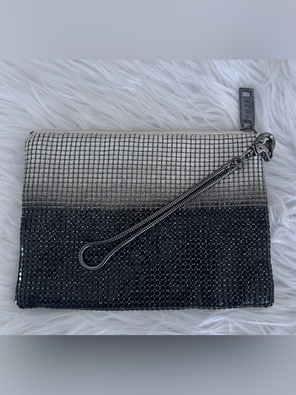 Whiting & Davis Black Silver Ombre Metal Mesh Wristlet Clutch Evening Bag - Picture 7 of 11